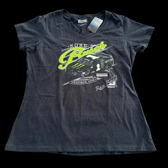 NWT NASCAR Womens Large Kurt Busch Racing T Shirt Monster Energy #1 Chip Ganassi - Picture 1 of 6